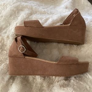 Tan Torrid wedge sandals with ankle strap